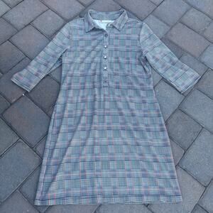 Jude Connally Susanna Shirt Dress Orange Checkered Navy Plaid Preppy Women L